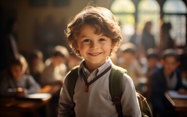 Happy Boy at School in their Class, concept Back to school. Generative AI