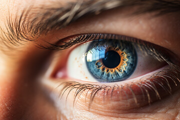Macro shot of male human blue eye. High quality photo