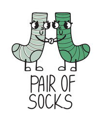 Hand drawn cute cute socks pair in retro, old school cartoon style, isolated outlined vector illustration