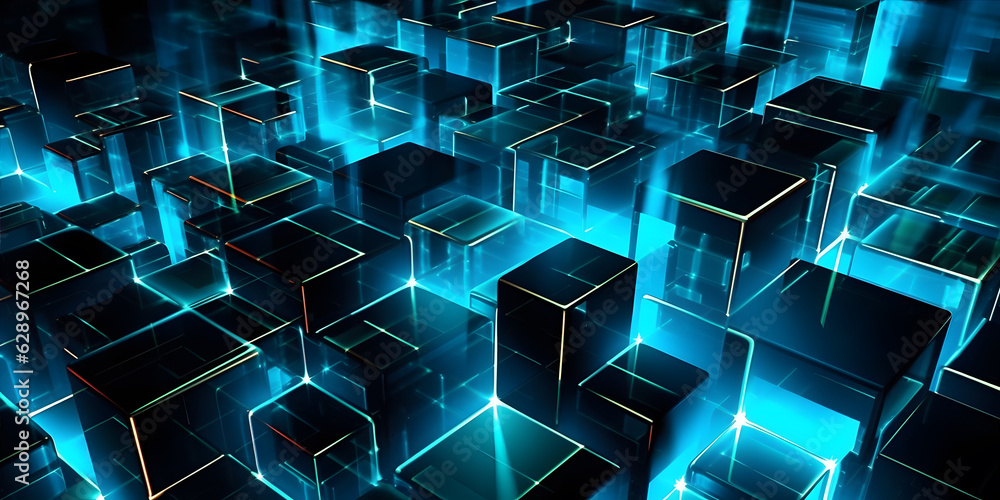 Canvas Prints futuristic cyberspace background, 3d style of data processing. futuristic technology. colorful cubes