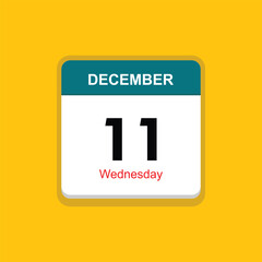 wednesday 11 december icon with yellow background, calender icon