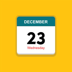 wednesday 23 december icon with yellow background, calender icon