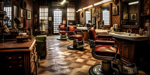 Fototapeta premium A barber shop with a vintage aesthetic showcasing the history and tradition of the shop.