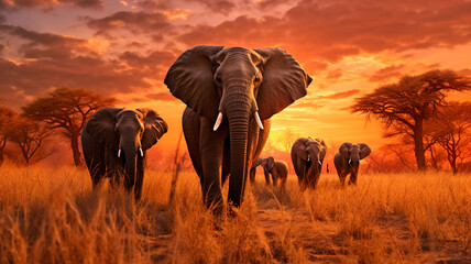 african elephant in the savannah of africa. Generative AI illustrator