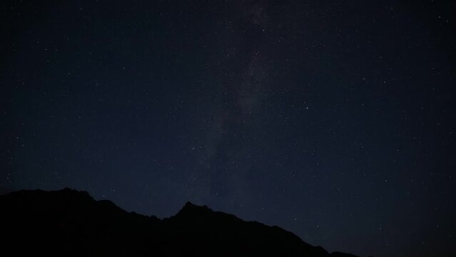 Stars, Planet Mars and the Milky Way over a Mountain Lake Night Time Lapse.