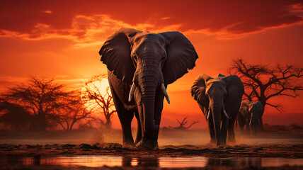 Fototapeta na wymiar african elephant at sunset.generative ai