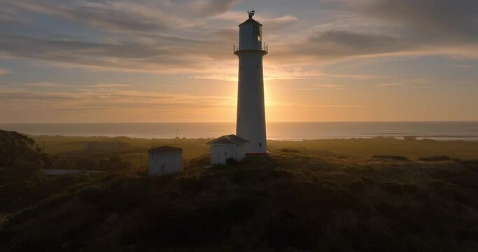 Aerial: Cape Egmont Lighthouse And Mt Taranaki, New Zealand