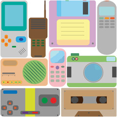 A set of electronic devices from the 90s. vector style. flat graphics