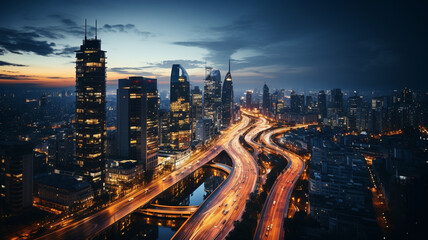Fototapeta na wymiar traffic in the city at dusk.generative ai