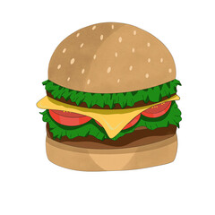 Hamburger to eat for breakfast on white background