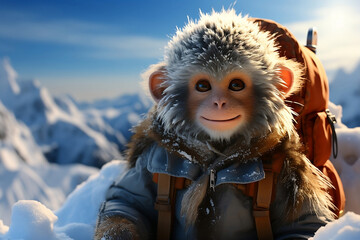 Fototapeta premium Skiing Monkey - A Playful and Whimsical Adventure