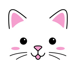 Cute cat face. Vector illustration. Isolated object on white background.