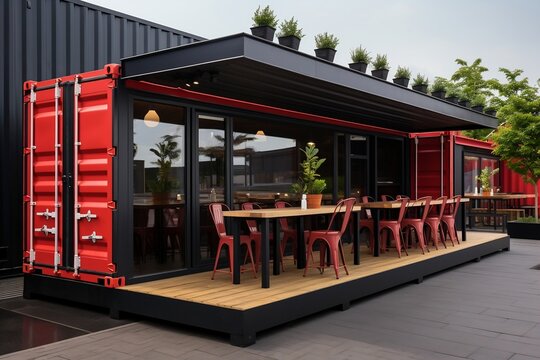 Shipping Container Cafe with Clipping Path. AI