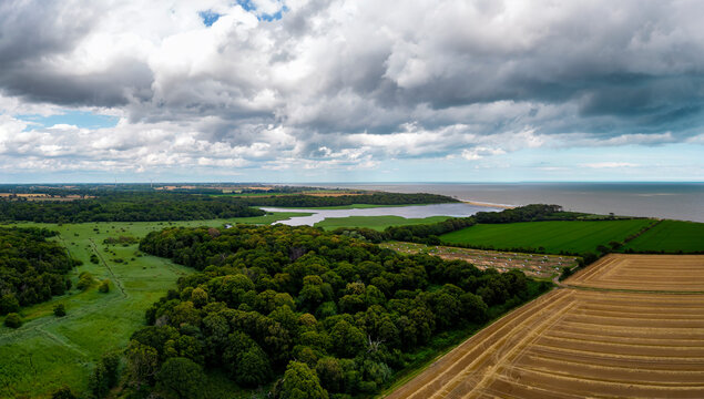 An aerial view of Benacre Broad near the coast in Suffolk, UK