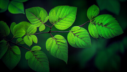 green leaves on black background