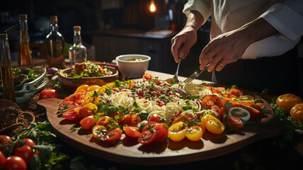 Obraz na płótnie Canvas waiter serving fresh vegetable salad in a restaurant.generative ai