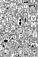 Illustration of coloring book doodle crowd cute alien monster Created with Generative AI technology.