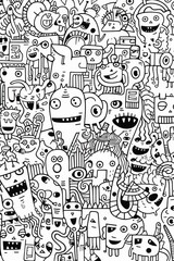 Illustration of coloring book doodle crowd cute alien monster Created with Generative AI technology.