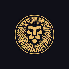 Lion as logo design. Illustration of a lion as a logo design on a dark background - 628974005