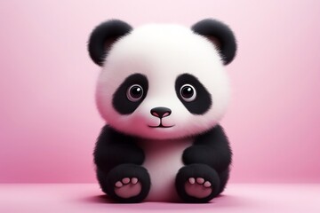 Sad Panda Cartoon Character on Pink Background. AI