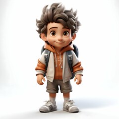 A cute little boy standing full-body boy with orange tshirt and smile expression