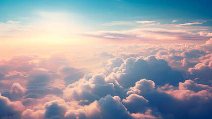 blue sky background with tiny clouds, panorama. Generative AI