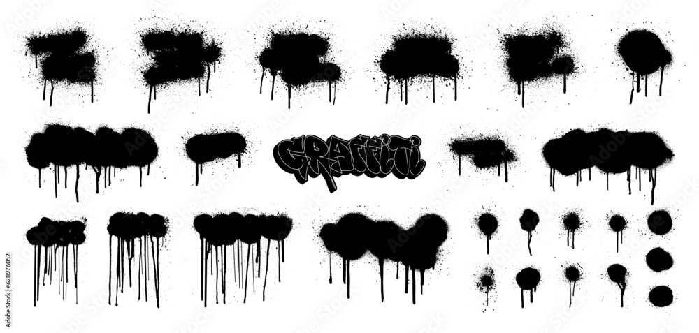 Poster spray graffiti vector texture. dried paint with drips and splatters. dirty artistic graphic box. gra