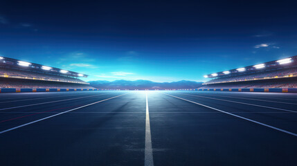 Obraz premium Asphalt racing track, stadium at night. Generative AI