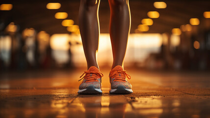 Fototapeta premium woman in shoes on the background of the stadium.generative ai