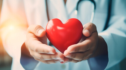 Obraz premium The doctor holds a heart in his hand. Generative AI