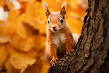 Сurious Squirrel stay staring towards the camera. High quality photo