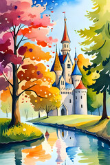 Idyllic autumnal landscape with fairytale castle