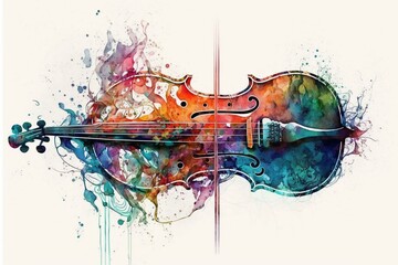 Abstract watercolor violin with wet wash effect isolated on white background. Perfect for music-themed design projects. Generative AI
