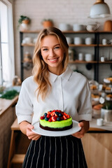 Captivating Culinary Delights: A Cheerful Baker Woman in a Stunning Scandinavian Kitchen