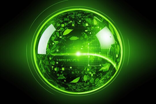 Green technology. Abstract green background with globe and digital elements, computer generated images