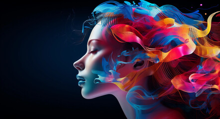 a woman's head, artificial intelligence model, radiant colors and energy. the fusion of human and AI capabilities, cognitive science, artificial intelligence development ( Generated with AI)
