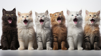 cute little kitten with a lot of black kittens in a box on a black background.generative ai