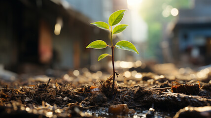 plant growing from a tree in the garden. concept of environmental protection.generative ai