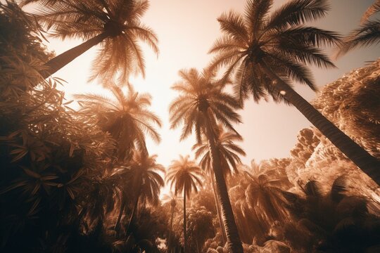 Background with abstract palm trees. Generative AI
