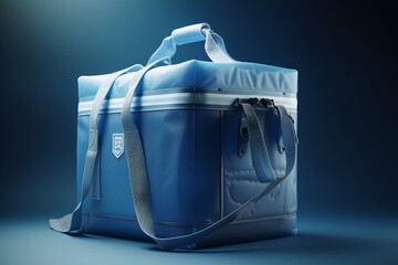 White isolated cooler bag in blue color. Generative AI