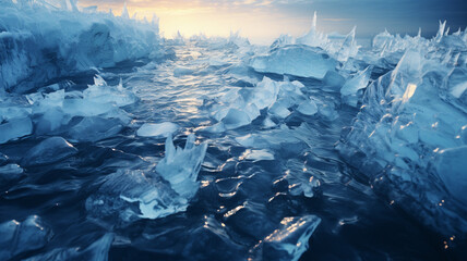 ice and cracks on ice. ice flots.generative  ai