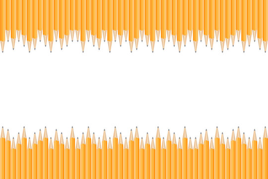 Realistic pencils border. Drawing crayons in a line. Png clipart isolated on transparent background
