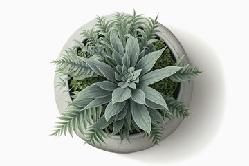 Flat top view of plant in gray pot. Botanical element isolated design. Generative AI