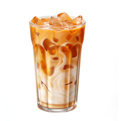 Iced caramel macchiato isolated on transparent background