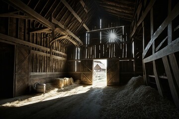 Fototapeta na wymiar Interior view of barn on a tech farm. Generative AI
