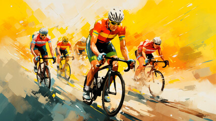 Obraz premium cyclists cycling race in action on the road. sport and healthy lifestyle concept of extreme sport. Generative AI illustrator