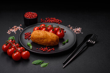 Delicious baked potato cutlet stuffed with chicken and vegetables, spices and salt