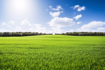 Obraz premium Idyllic landscape with fresh green meadows. Idyllic countryside.