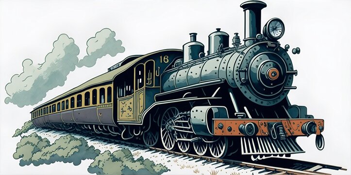 Old vintage train. AI generated illustration