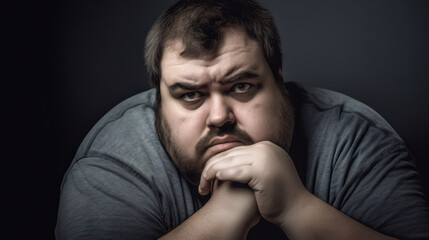 Obraz premium SAD MAN WITH OBESITY PROBLEMS